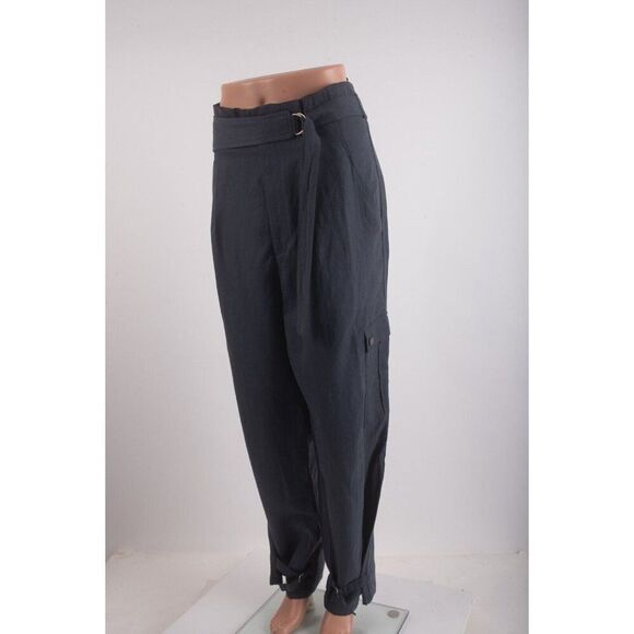 Zara Womans Tapered Cargo Pants High rise Size XL Blue Linen 1122/243 NWT - Picture 3 of 7
